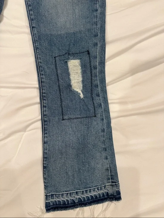 Derek Lam denim blue Distressed Patchwork Bootcut Jeans - Picture 6 of 6